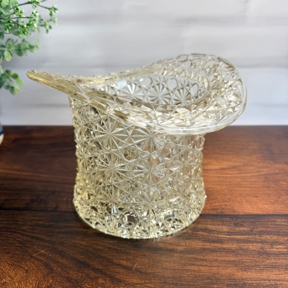 Vintage Daisy & Button Pressed Glass Top Hat Vase Extra Large Clear Glass